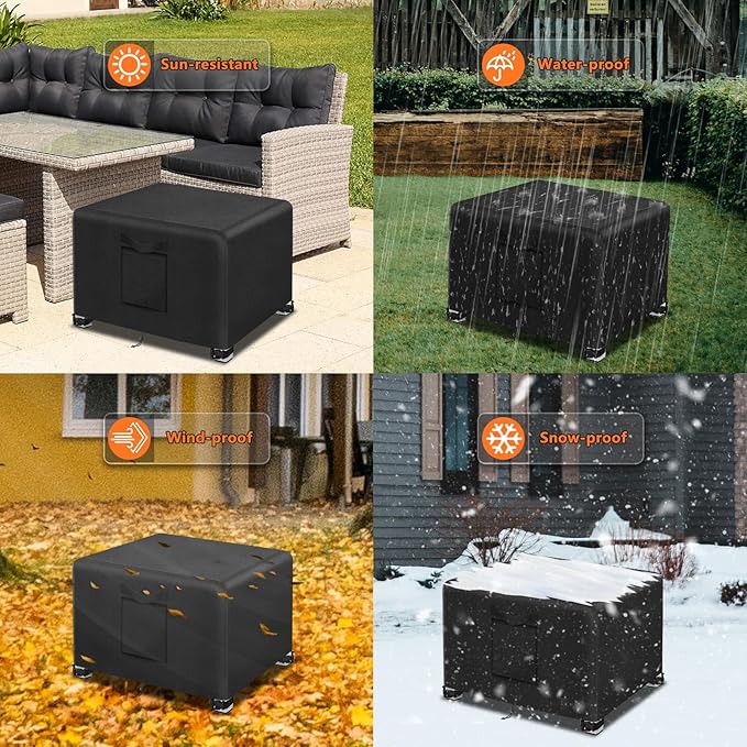 Kovshuiwe 2Pcs-25"L x 25"W x 17"H Outdoor Patio Ottoman Cover, Waterproof Patio Ottoman Cover, Heavy Duty,with Padded Handles,Black
