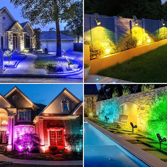 T-SUN Blue Solar Spotlights, Outdoor Waterproof Auto ON/Off Adjustable Garden Pond Lights for Tree, Patio, Yard, Driveway, Stairs, Pool Area