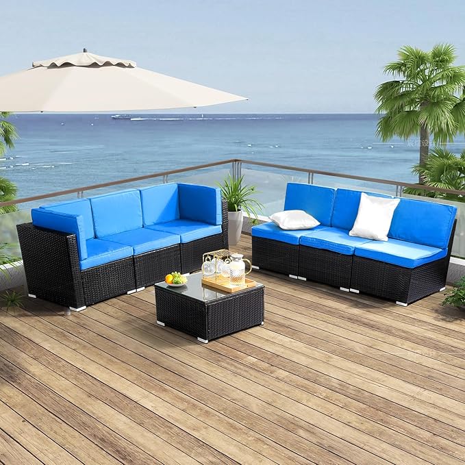 7 Pieces Patio Furniture Set - Outdoor Sectional Furniture with Cushion and Coffee Table Patio Conversation Sets for Backyard Outdoor Sofa Set Modular Sofa, Outdoor Patio Conversation Furniture Set