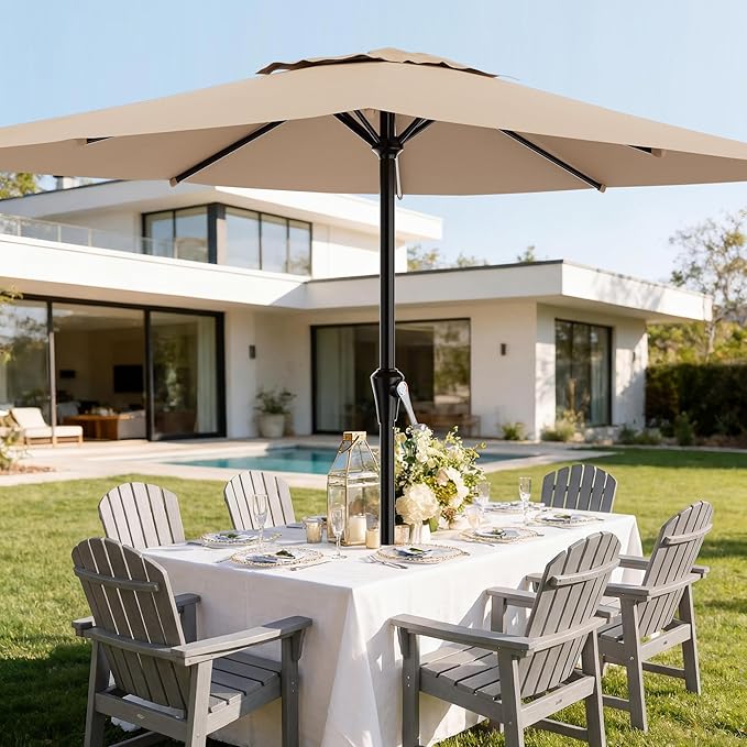 AreShark 8' x 10' Rectangle Patio Umbrellas for Outdoor, Outdoor Table Umbrella, Large Outdoor Patio Umbrellas with 8 Sturdy Ribs for Pool, Garden, Market (Beige)