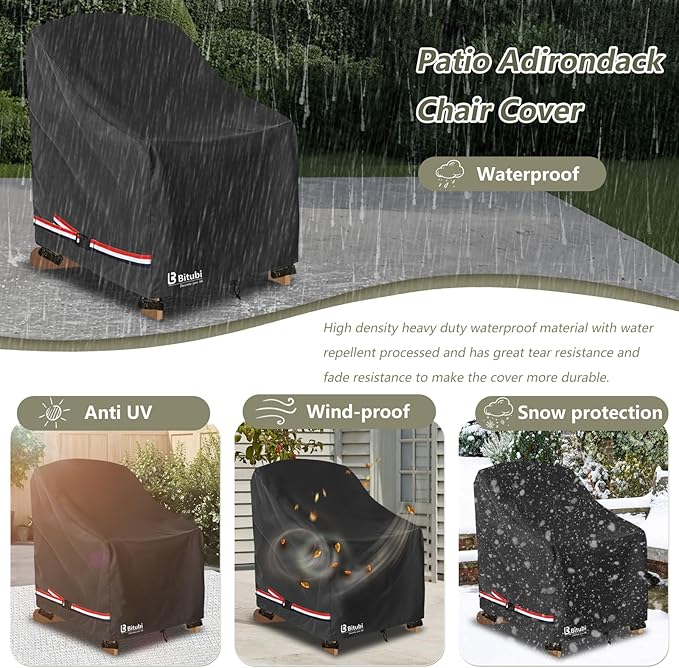 Bitubi Waterproof 2 Pack Patio Adirondack Chair Cover for Outdoor Chair Size Up to 30W x 34D x 36H inch,Outdoor Lawn Patio Furniture Covers (Black)