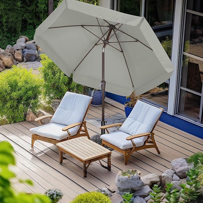 ABCCANOPY 7.5ft Scalloped Patio Umbrella, Outdoor Table Umbrella with Tilt and Crank, Fiberglass Ribs Deck Umbrella for Patio, Pool, Garden, Picnic (Light Gray)