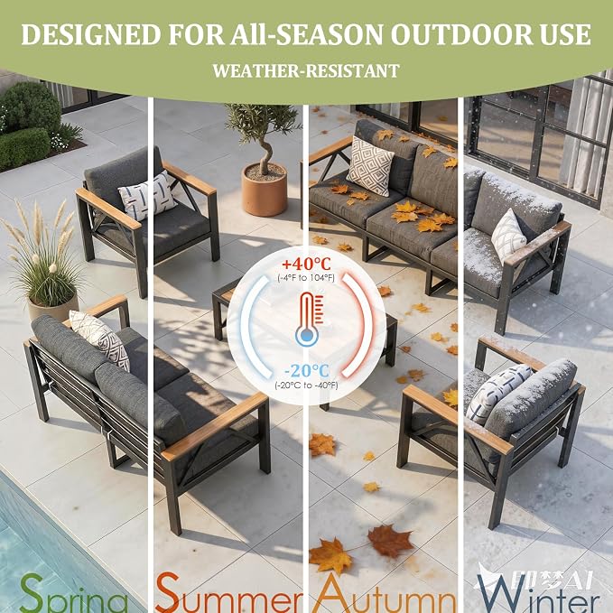 INGEROOM Aluminum Outdoor Patio Coffee Table, 40 Inch Rectangle All-Weather Side Table for Deck, Backyard, Balcony, Dark Gray
