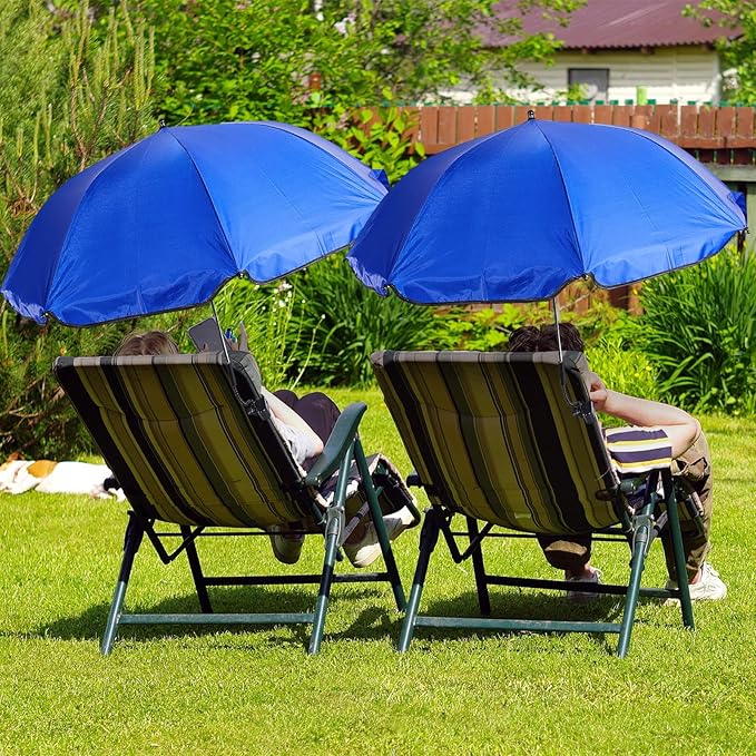 Buryeah 2 Pcs Beach Chair Umbrella Automatic with Universal Adjustable Clamp 44" UPF 50+ Portable Clamp on Beach Chair for Wheelchair Patio Golf Carts Camping