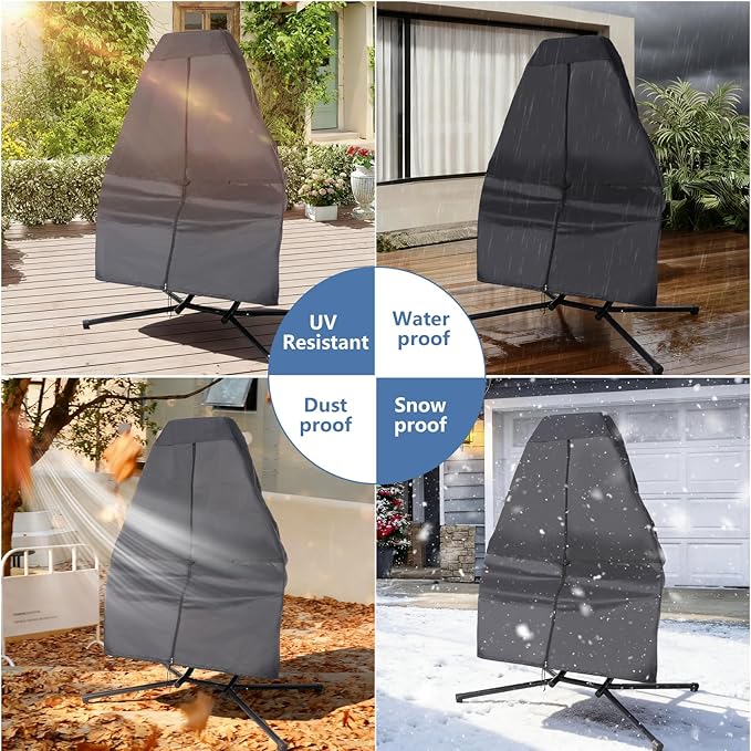 Patio Egg Chair Cover with Zipper Waterproof Heavy Duty Outdoor Hanging Chair Cover for Double Egg Swing Chairs All Weather Windproof UV Protection for Patio Furniture