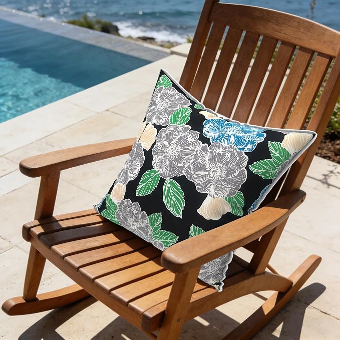 LVTXIII Outdoor/Indoor Throw Pillows, Decorative Patio Accent Pillows, Fluffy Water Repellent Garden Cushions for Home Patio Coach Sofa Use, 16×16 Inch, Pack of 2, Peony Garden