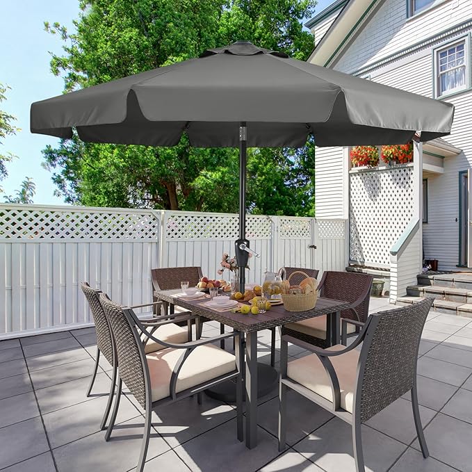 MASTERCANOPY 10ft Patio Umbrella with Valance, Crank and Tilt – 8 Ribs Outdoor Market Umbrella, UV/Fade Resistant, Waterproof Canopy with Wind Vent for Garden, Deck, Backyard, Pool (Dark Gray)