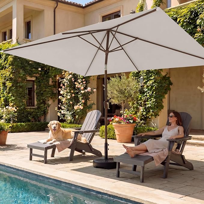 BRIOPAWS 6.5X10 FT Rectangular Patio Umbrella with Base Included | Rectangle Outdoor Umbrellas | 6 Sturdy Steel Ribs | Push Button Tilt & Crank | Heavy Duty for Garden Lawn Deck Backyard Pool |