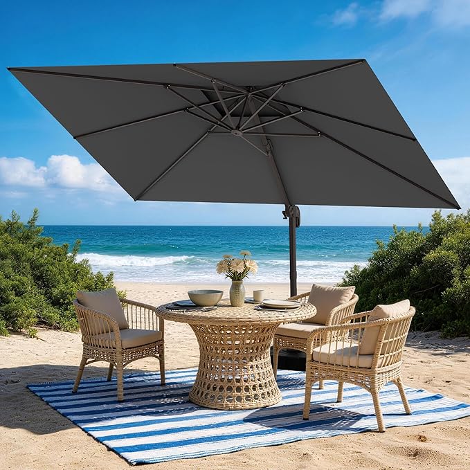 HASLE OUTFITTERS 9x12 FT Patio Cantilever Umbrella, Outdoor Offset Large Rectangular Heavy Duty Double Top Umbrellas with 360° Rotation for Pool Garden Deck,Grey