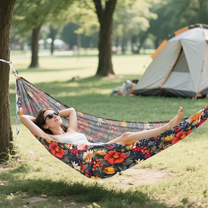 Camping Hammock Outdoor Hammocks for Outside Berryfruit Flowers Beach Trees Portable Lightweight with Pockets Tree Straps Indoor