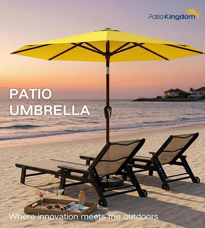 PatioKingdom 10FT Patio Umbrella with Push Button Tilt and Crank, Outdoor Market Umbrella with 8 Fiberglass Ribs, UV Protection Table Umbrella for Pool,Backyard,Garden,Deck