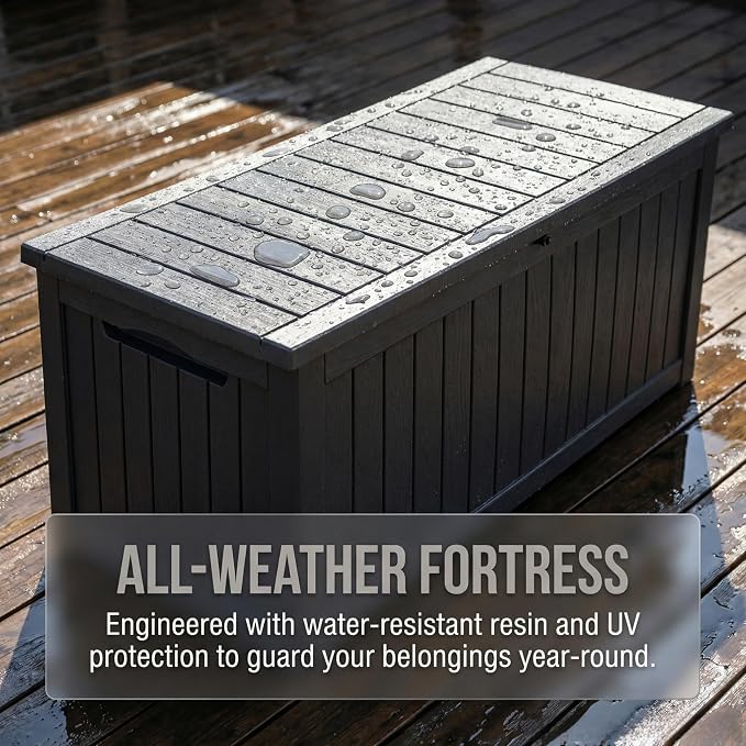 Outdoor Storage Deck Box, Large Patio Container for Garden Tools, Cushions and Yard Accessorie.Lockable Waterproof Resin Weatherproof Storage Container (Black, 280 Gallon)