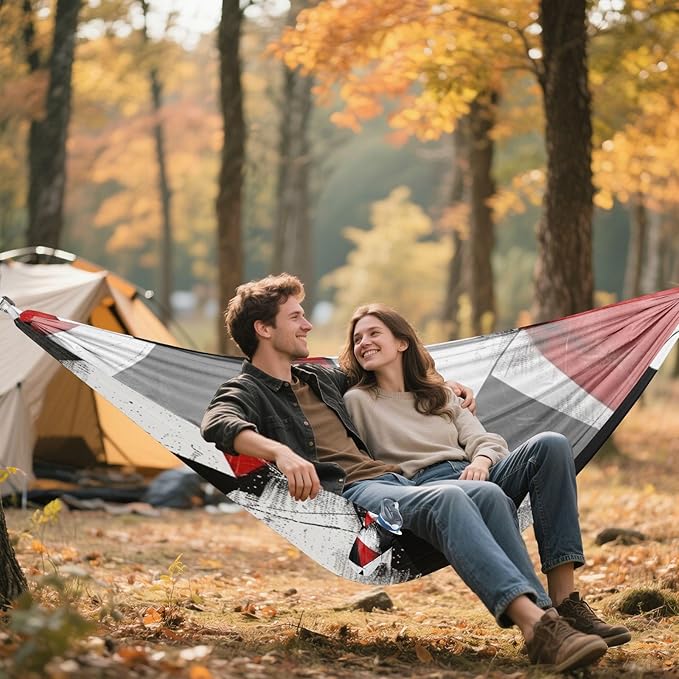 Red Black Irregular Triangle 330lb Capacity Camping Hammocks with Portabl Carry Bag Rope Hammock for Patio Backyard Lounge Base jamaca para Patio