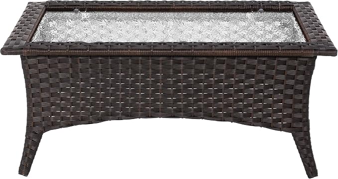 Sundale Outdoor Wicker Coffee Table, All Weather Rattan Patio Coffee Table with 39.57" x 22.83" Tempered Glass Top, Rectangular Tables for Patio, Backyard, Deck, Garden