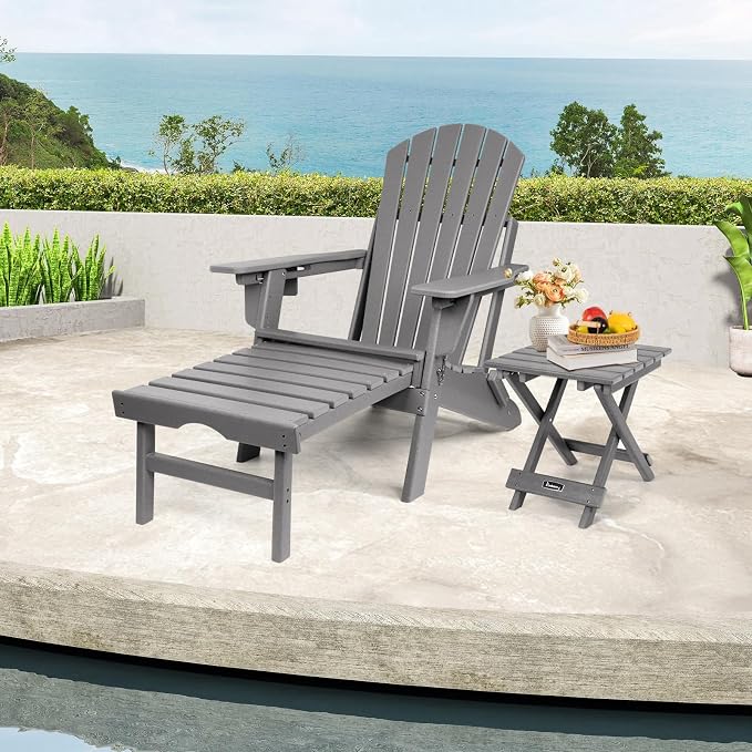 FUNBERRY Outdoor Folding Adirondack Side Table, Patio End Table | No Assembly, Portable, HDPE All Weather, No Rot, No Rust, No Crack, Save Space, Easy-Clean for Indoor or Outdoor