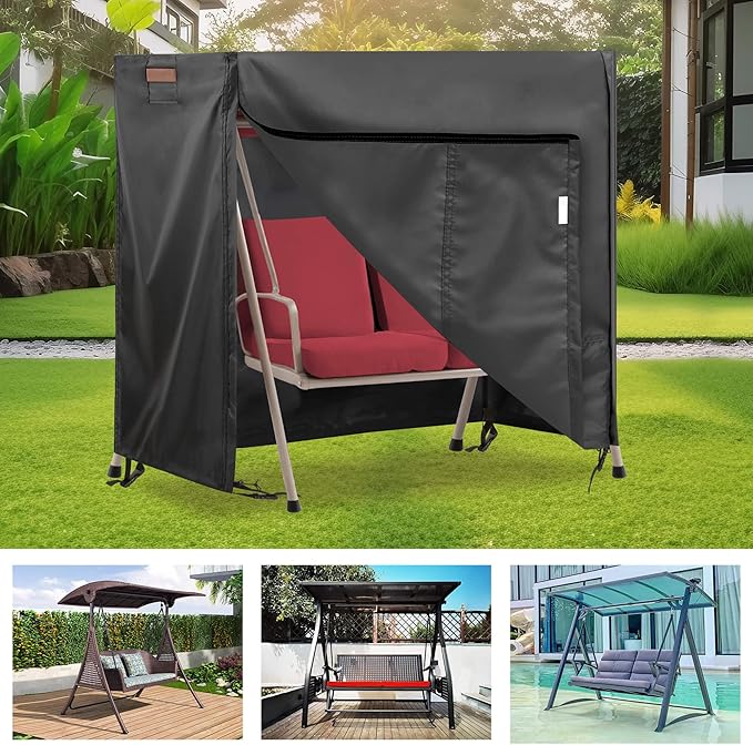 Outdoor Swing Covers for Patio Swing 2 Seater, 65" L x 50" D x 66" H, 2 Seat Swing Cover Waterproof, Porch Patio Swing Canopy Cover, Windproof UV Resistant All Weather Protector - Black