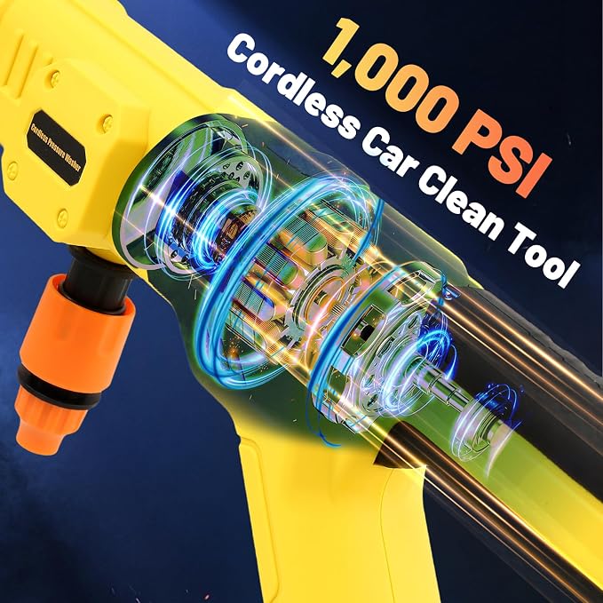 Cordless Cleaner Tool for Dewalt 20V Max Battery, Portable Handheld Car Cleaner 1000PSI with 6-in-1 Nozzle & 16.5FT Drain Hose for Patio Car Floor Fence Deck Indoor(Battery Not Included)