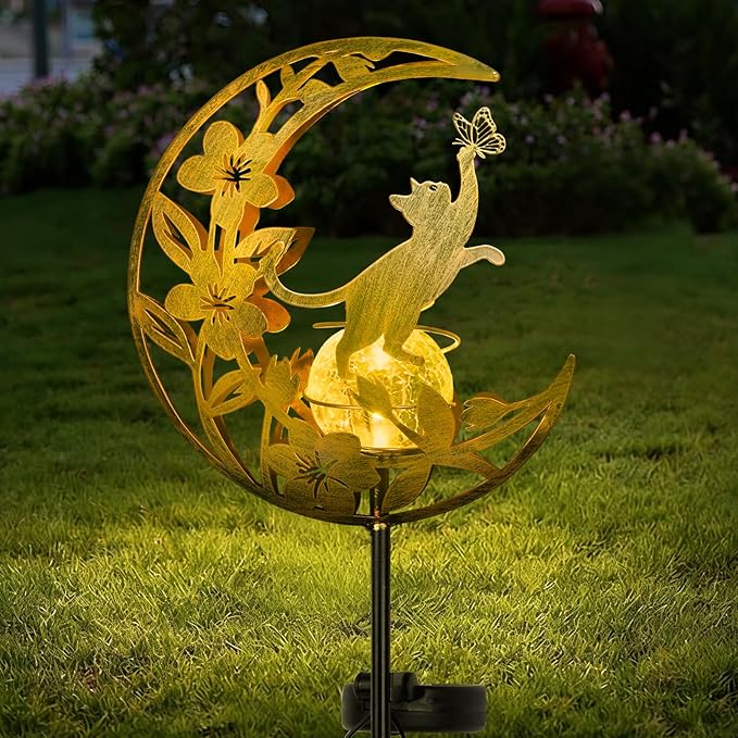Solar Lights Outdoor Mothers Day Gifts Cat Garden Decor Mothers Day Gifts for Women Mom Grandma Sister Fairy Cat Solar Lights Metal Solar Garden Decoration Outside for Yard, Patio, Backyard, Lawn