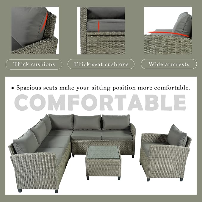Outdoor Patio Furniture Set, 5 Piece Conversation Set, Wicker Furniture, Sofa Set, Rattan Chairs, Garden, Backyard, Balcony, Porch, Loveseat by PIS