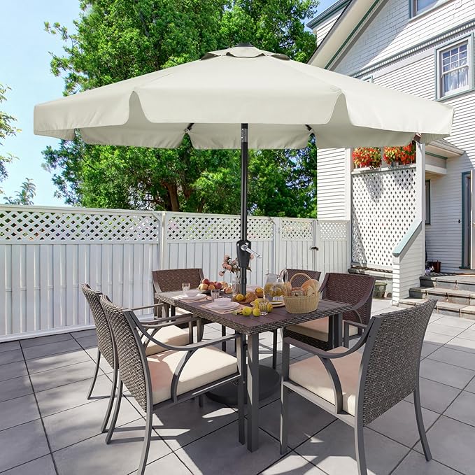 MASTERCANOPY 9ft Patio Umbrella with Valance, Crank and Tilt – 8 Ribs Outdoor Market Umbrella, UV/Fade Resistant, Waterproof Canopy with Wind Vent for Garden, Deck, Backyard, Pool (Light Beige)