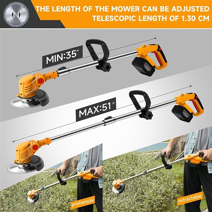 Electric Weed Wacker Cordless for Dewalt 21V MAX Battery, 4-in-1 Weed Eater Battery Powered, Brush Cutter with 4Types Blades, for Lawn, Yard and Bush Trimming (No Battery)