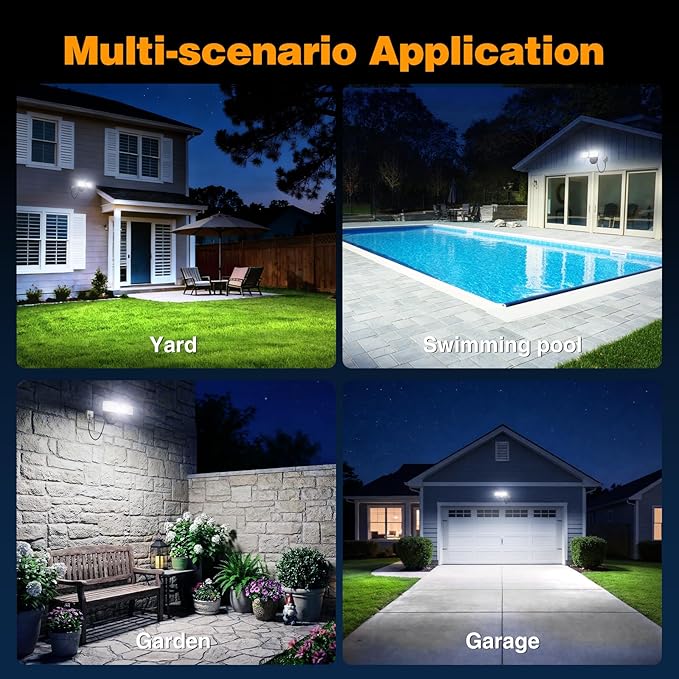 Onforu 32W 3200LM Dusk to Dawn Outdoor Lighting,6500K Dual Heads Plug in Flood Light,Black Outdoor Lighting,IP66 Waterproof LED Security Lights for Garage,Yard,Outside