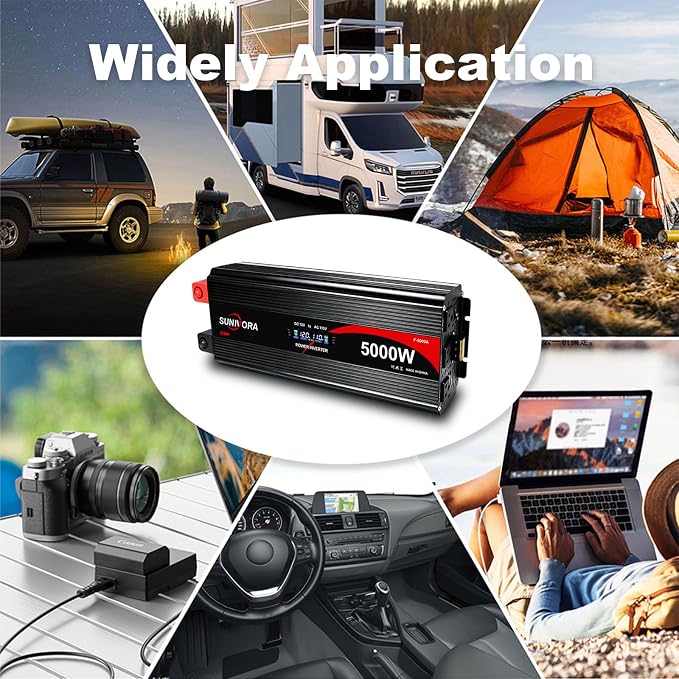 5000 Watt Power Inverter 12V to 110V/120V DC to AC Converter 10000W Peak, with Remote Control & LCD, 4 AC Outlets & USB Ports & Hardwire Terminal for Vehicle Car Truck Boat RV Camping Solar System EPS