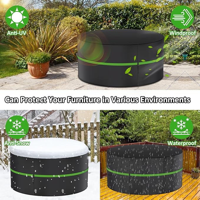 Round Outdoor Table Cover 62Inch, Waterproof Patio Furniture Cover - Heavy Duty 420D Large Patio Dining Table and Chair Set Covers for All Weather Resistant for Round Sofa (Black, 62"DIA x 28"H)