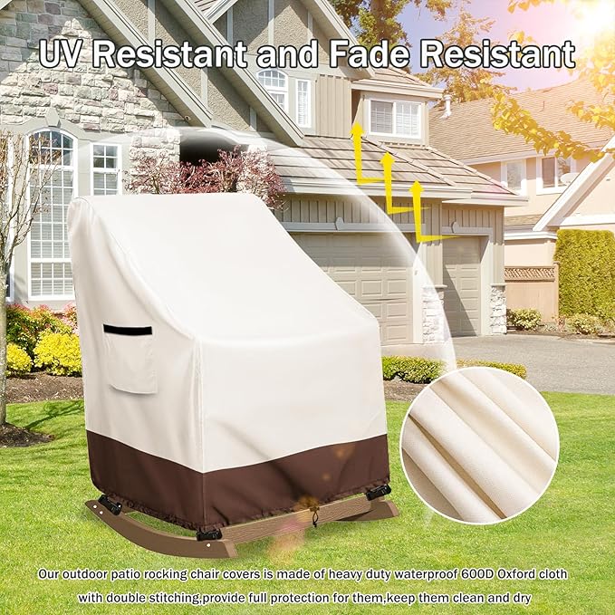 Outdoor Adirondack Rocking Chair Cover,Heavy Duty 600D Waterproof Patio Rocking Chairs Cover for 30" W x 33" D x 32" H Rocking Chair,Beige