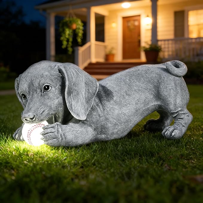 Dachshund Solar Garden Statue - Outdoor Yard, Lawn, Patio Weiner Dog Decor - Unique Birthday Housewarming Gift for Mom, Women, Dad, Men