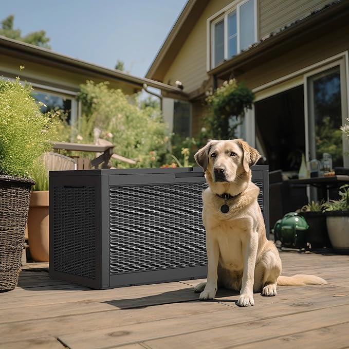 120 Gallon Waterproof Outdoor Storage Box,Lockable Large Deck Box with Lid for Packages,Weatherproof Resin Storage Bin for Patio Furniture Cushions Garden Tools Accessories(Black,120 Gallon)