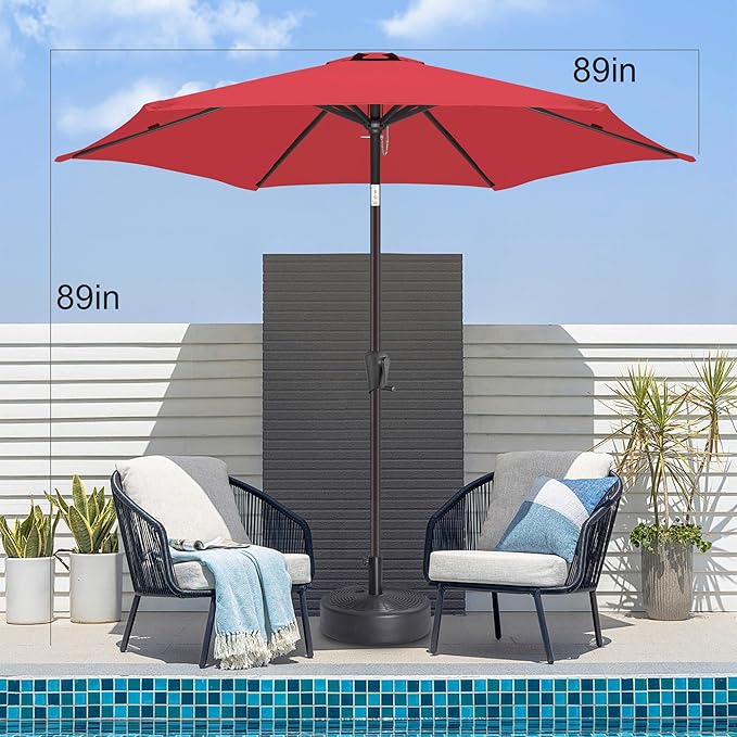 7.5ft Outdoor Patio Umbrella - Table Umbrella Waterproof UV Protection, Sombrillas de Patio with Push Button Tilt, Sun Umbrella for Pool, Porch, Garden, Deck, Backyard (Red)