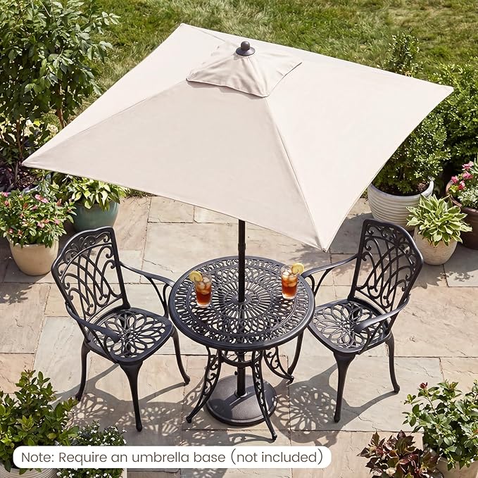 HAPPYGRILL 7 ft Square Patio Umbrella, Outdoor Table Umbrella with Push Button Opening & Top Ventilation, Outdoor Market Shade Parasol with 4 Metal Ribs for Porch, Garden, Apartment, Deck
