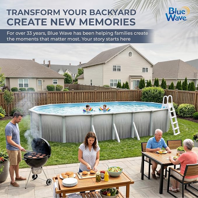 Blue Wave Martinique 15x30-ft Oval 52-in Deep Hard Sided Above Ground Pool with 7-in Steel Top Rails, Dual-Speed Sand Filter System, Ladder, Liner, Skimmer & Maintenance Kit – 9,900 Gallon Cap