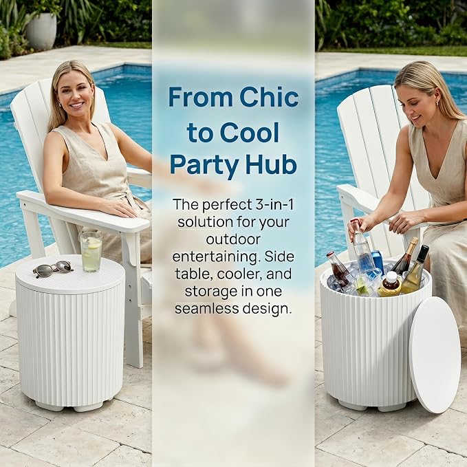 Zapdos Outdoor Cooler Side Table, Portable Ice Chest Side Table, 16.65in Gallon Patio Ice Bucket, 330lbs Capacity