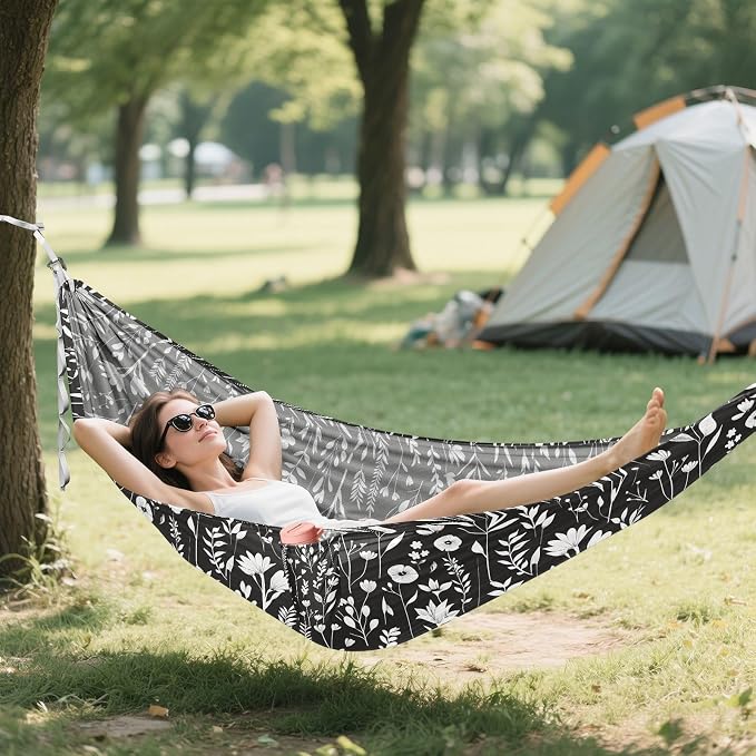 Camping Hammock Outdoor Hammocks for Outside White Grass Black Beach Trees Portable Lightweight with Pockets Tree Straps Indoor