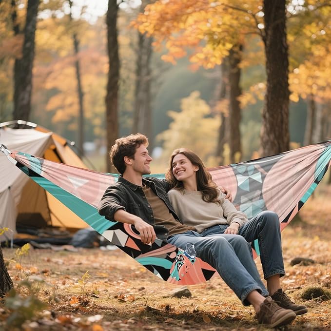 Geometric Paisley Outdoor Hammocks with Tree Straps Fabric Hammock for Camping & Hiking Essential