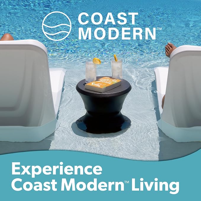 Coast Modern Outdoor Side Table - Lounger Table for Inside Pool or on Patio - All-Weather Furniture for Sun Shelf Up to 15" - Black