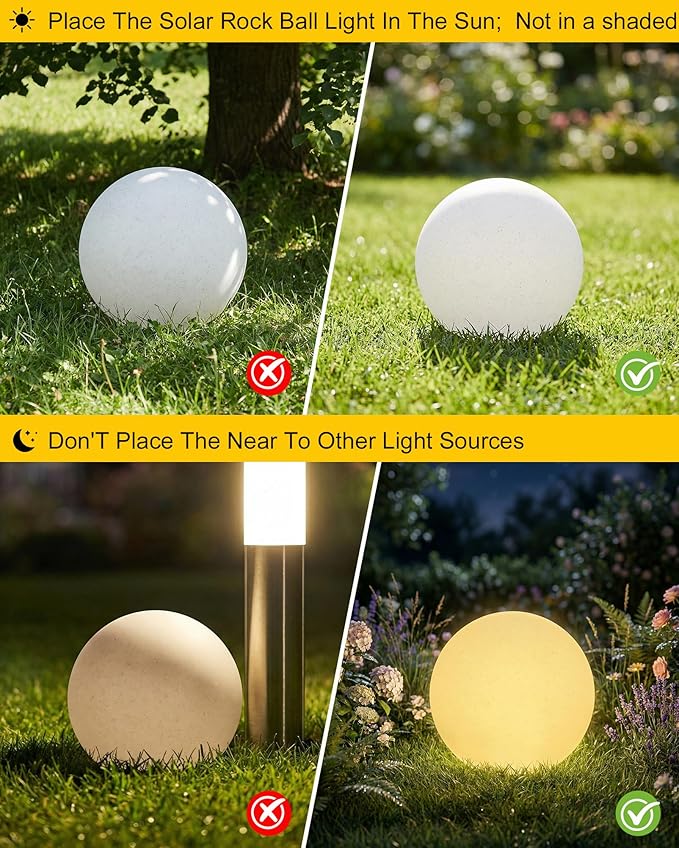 12 Inch Solar Ball Light, Solar Rechargeable Globe Light,3 Modes Dimmable Globe Light with Remote,Decor for Patio,Garden,Yard,Beach,Pathway,Party Decorative Lighting