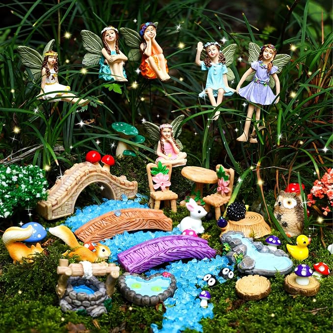 100 Pcs Fairy Garden Accessories Miniatures Figures Kit | Micro Landscape Terrarium Ornaments Resin Mushroom Animal Fake Pond Lawn Bridge Garden Decoration