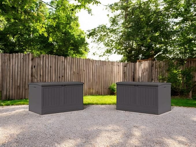 200 Gallon Outdoor Storage Deck Box, Weather-Resistant, Extra Large Deck Box, Modern Desigh making it a great addition to your patio or garden./Gray. (Gray, 2 Pack)