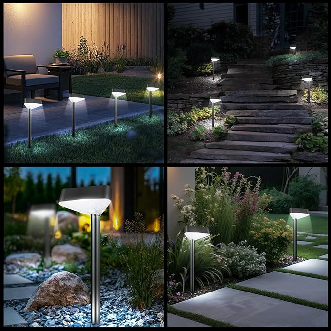 6 Pack Solar Pathway Lights Outdoor, Bright LED Solar Landscape Lights, Waterproof Solar Garden Lights for Yard, Patio, Walkway, Lawn, Driveway(Cold White, 6 Pack)