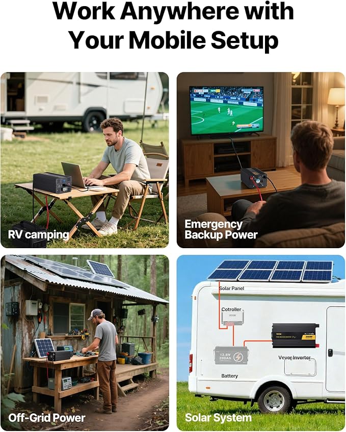 VEVOR Pure Sine Wave Inverter 3500 Watt Power Inverter, DC 12V to AC 120V Car Inverter, with USB Port LCD Display Remote Controller and AC Outlets (GFCI), for RV Truck Car Solar System Travel Camping