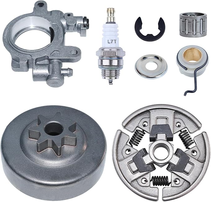 3/8" 7T Sprocket Clutch Drum Oil Pump Kit for Stihl MS290 MS310 MS390 Chainsaw, Clutch Drum with Oil Pump Worm Gear Spark Plug Replacement Parts 1125 160 2002, 1125 640 2000, 1127 160 2051