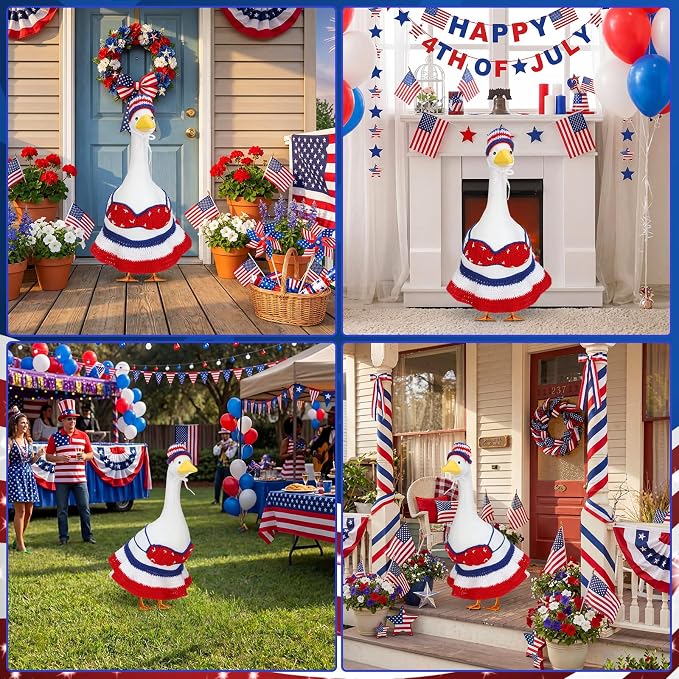 Abbylike 4th of July Bikini Porch Goose Outfit Patriotic Crochet Clothes Red White Blue Geese Summer Costume Fits 23'' Cement Statue for Independence Day Lawn 250th Outdoor Patio Art Decor