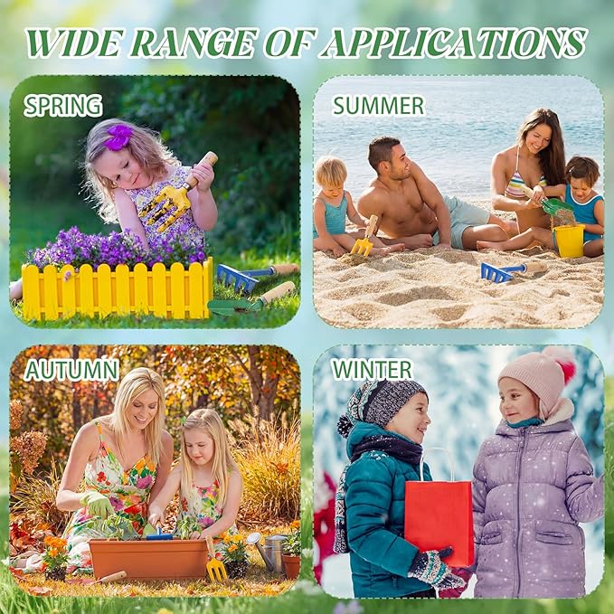60 Pcs Kids Gardening Tools Bulk Set Include Shovel Rake Fork Trowel and Colorful Gift Bags Metal Beach Sandbox Toy with Wooden Handle for Planting Loosening Digging Outdoor Gardening