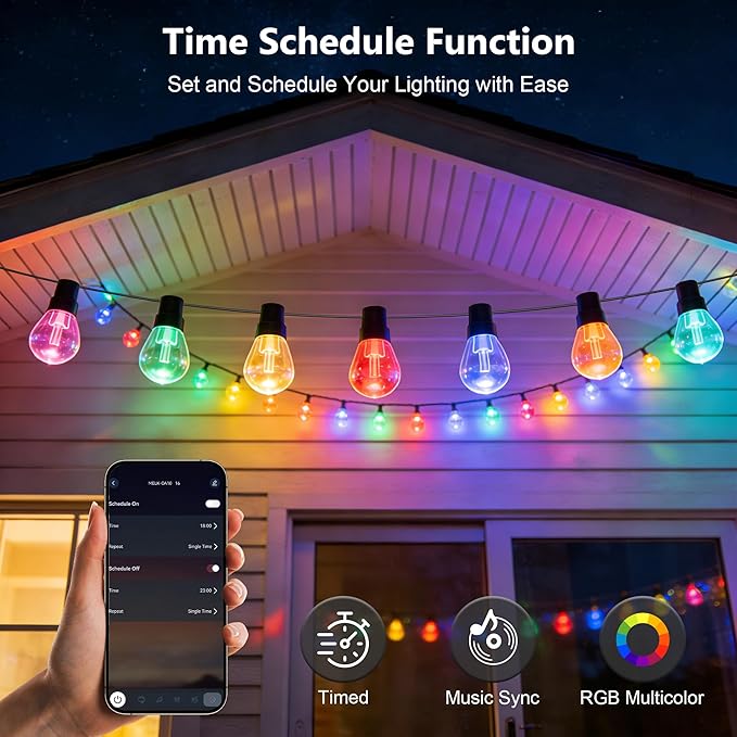 AHRLHR 150FT RGB+IC Outdoor String Lights,Outside Light Dimmable Shatterproof LED Bulbs,Balcony, Outdoor Living, IP67 Waterproof Chasing Effect Lighting DreamColor Patio Strip Lights for Backyard