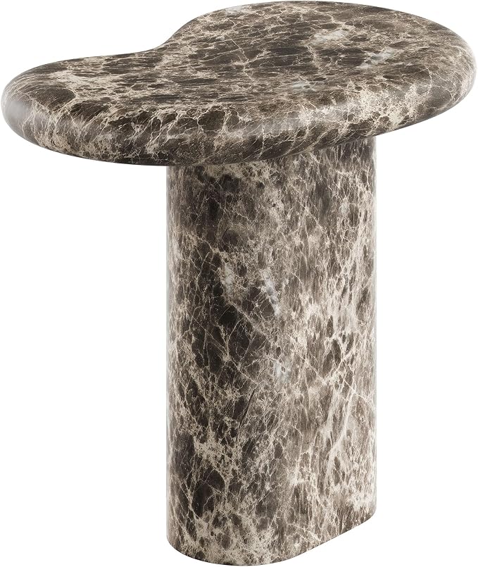 Modway Elowen Faux Marble Side Table in Dark Emperador Marble - Faux Emperador Marble Sculptural Pedestal Accent Table for Indoor and Outdoor Spaces