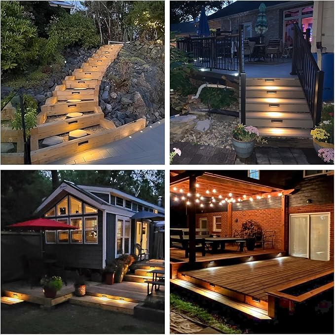 12 Pack Low Voltage 9-15V AC/DC LED Linear Step Lights, 2W Landscape Cutoff Stair Riser Light, Outdoor Waterproof Accent Lighting Fixtures, Die-cast Aluminum, Black Powder Coated Finish