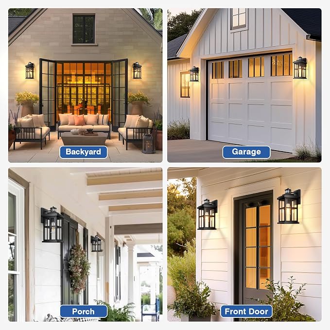 Large Motion Sensor Outdoor Light, Black Porch Light Dusk to Dawn, Waterproof Outdoor Motion Sensor Light, Anti-Rust Outside Lights for House, Garage, Doorway, Porch, 100% Aluminum